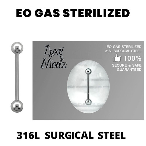 Sterilized  Barbell Tongue Ring Ethylene Oxide Gas 316L Surgical Steel 14 Gauge with 5mm Balls