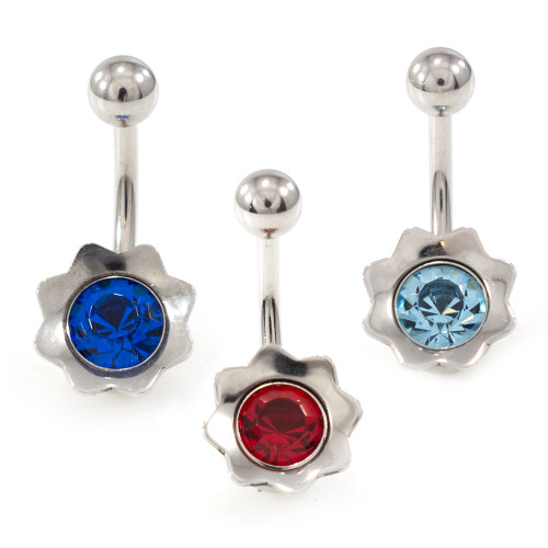 Flower Bud Jewel Belly Ring 14ga 316L