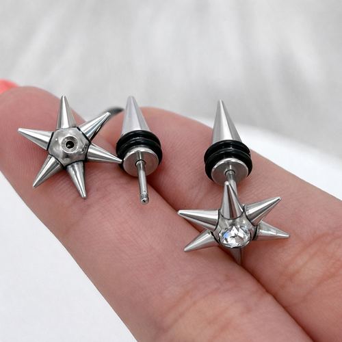 Spike CZ Star Fake Taper Earrings