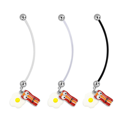 Pan Bacon With Eggs Pregnancy Extra Long Belly Button Ring