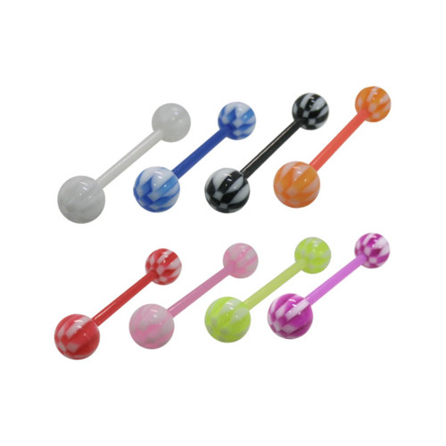 Flexible PTFE Barbell Tongue Rings with Checker Ball Beads