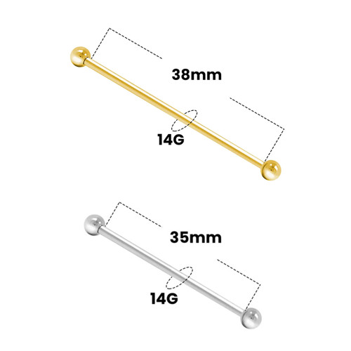 14K Solid Gold Curved Barbell 14G