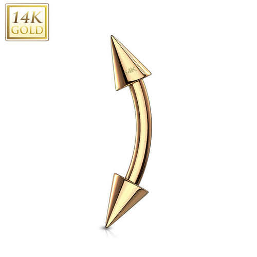 14K Gold Curved Barbell with Spike End 8mm 10mm
