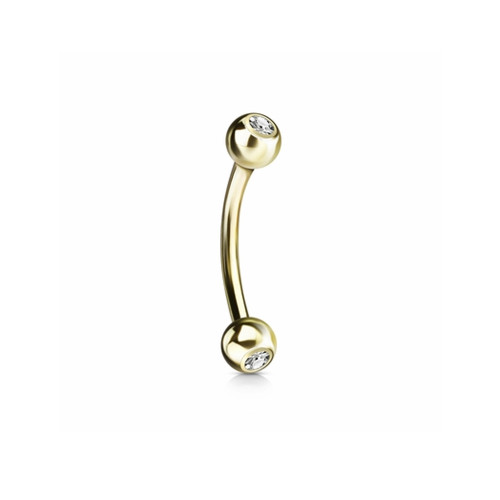 16ga 14 Karat Solid Yellow Gold Curved Barbell with CZ Gem Ball