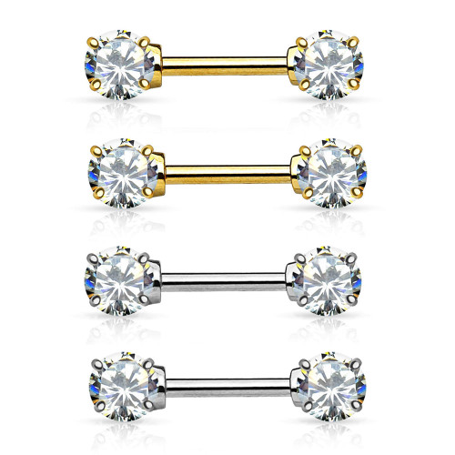 Front Facing Clear CZ Nipple Barbell Front Facing Clear CZ Nipple Barbell