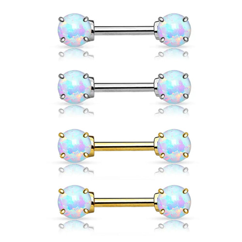 Glitter Front Facing Opal CZ Nipple Barbell