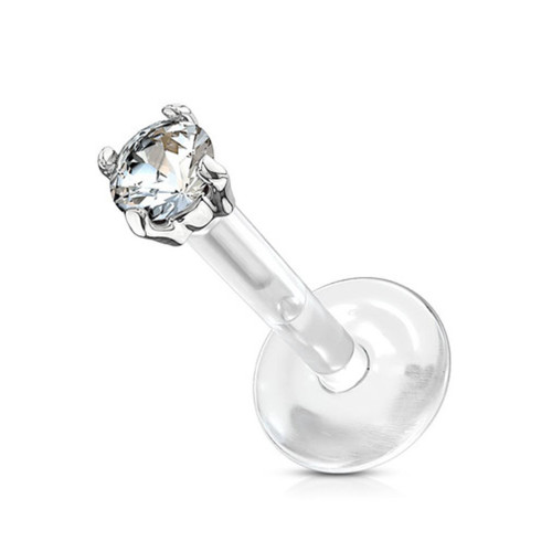16G Push In Prong Set CZ Flat Back Labret Studs