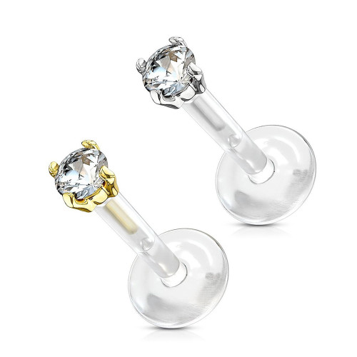 14K Gold CZ Flex Labret Studs