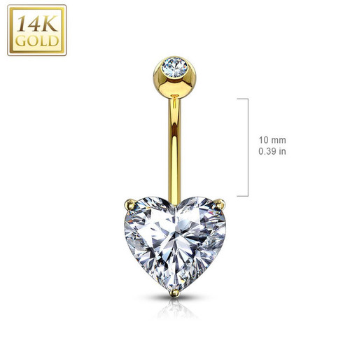 CZ Heart Gold Belly Button Ring