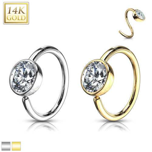 Bezel Set CZ Bendable Hoop Nose Ring