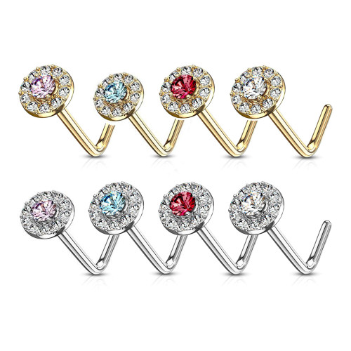 Double Tier CZ L Shaped Nose Stud Double Tier CZ L Shaped Nose Stud