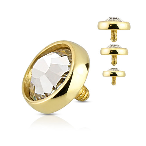 14K Gold Flat Dome CZ Dermal Anchor Tops