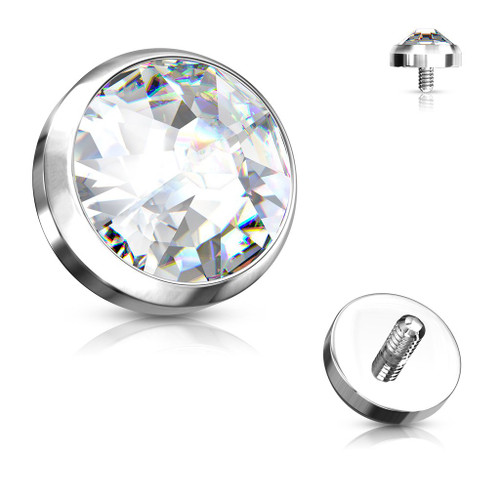 Flat Dome CZ 14 Karat Gold Internally Threaded Dermal Anchor Top