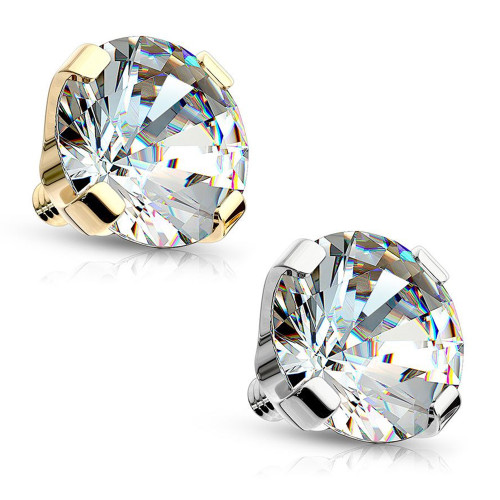 14K Gold Prong CZ Dermal Anchors Tops