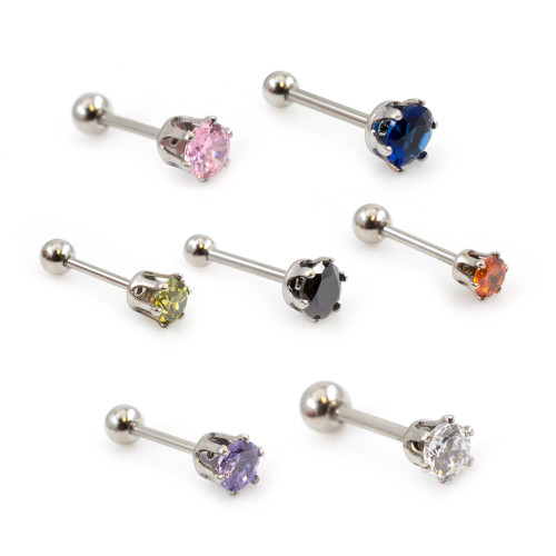 Ear Cartilage Barbell with Circle Prong Setting Cubic Zirconia 16G 