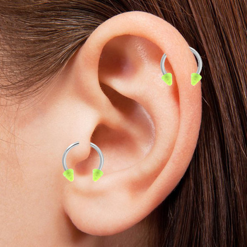 16G Glow In Dark Acrylic Spike Horseshoe Rings Circular Barbells