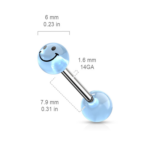 Glow In Dark Acrylic Smiley Face Tongue Barbell