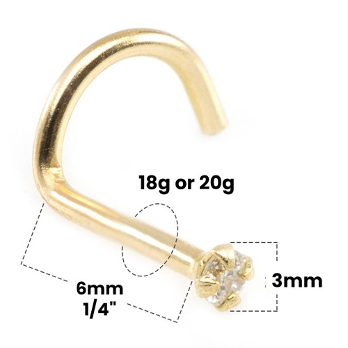 3mm PK2 Real Diamond Corkscrew Nose Stud