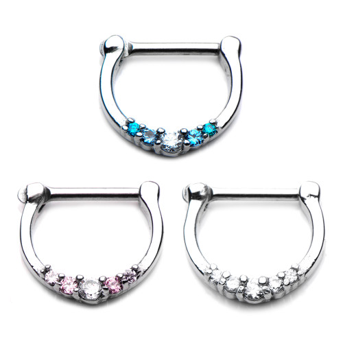 cz jeweled septum clicker nose ring 14G and 16G