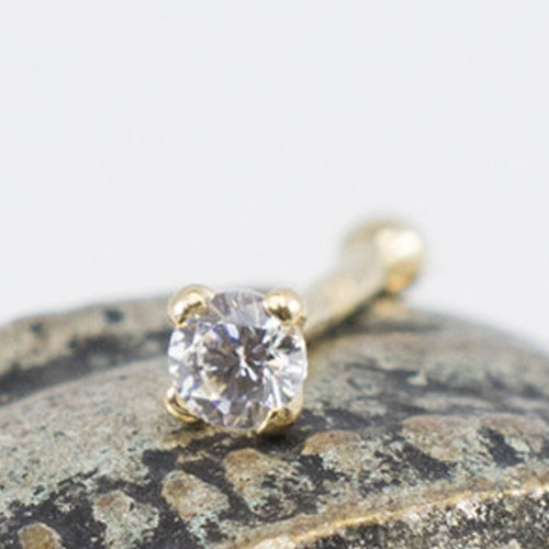 Prong Set Diamond Top Nose Bone Stud With 14k Solid Gold