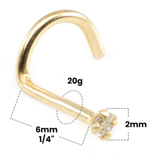 2mm SI Real Diamond Corkscrew Nose Stud