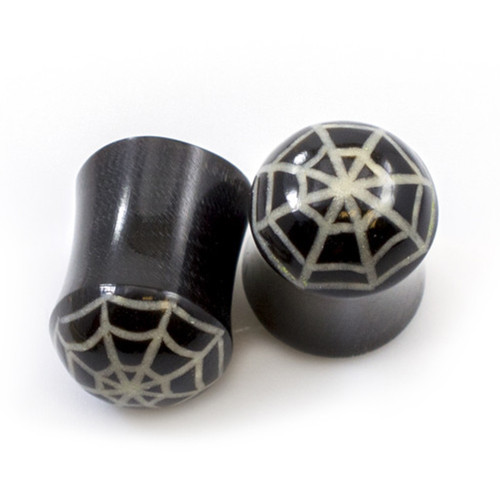 Spider Web Black Horn Ear Gauges Plugs