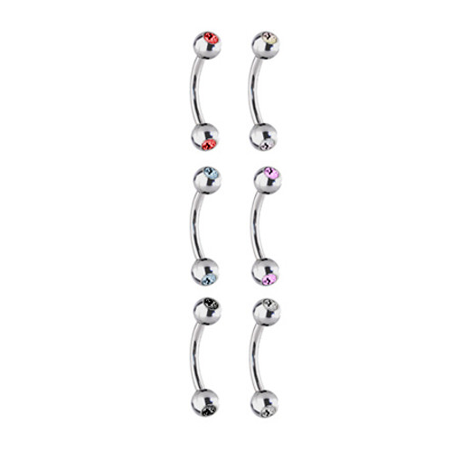 High Polish Titanium Curved Rook Earring with Cz Gems (16 Gauge) 