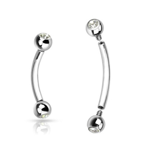 Surgical Steel Internally Threaded Curved Eyebrow Ring with Cz Gems