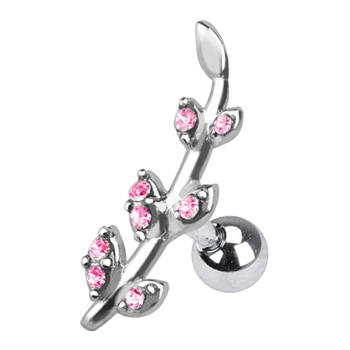 Pink CZ Leaf Tragus Barbell