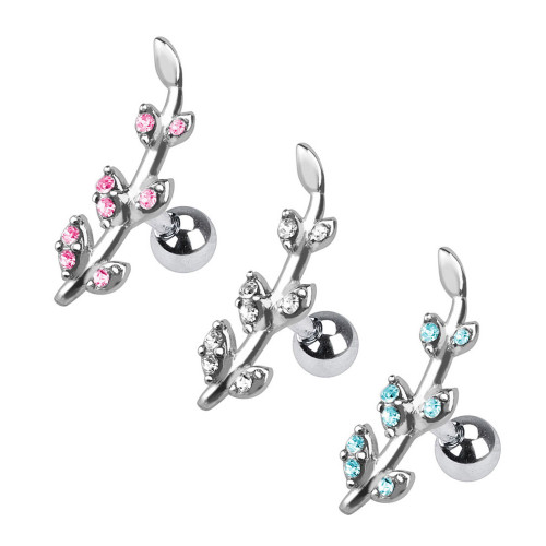 Leaf CZ Tops Tragus Barbell