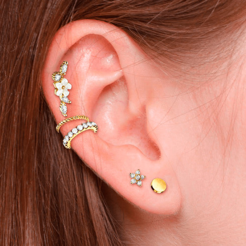 16G Pearl Flower CZ Tragus Barbell Cartilage Earrings Piercing Jewelry