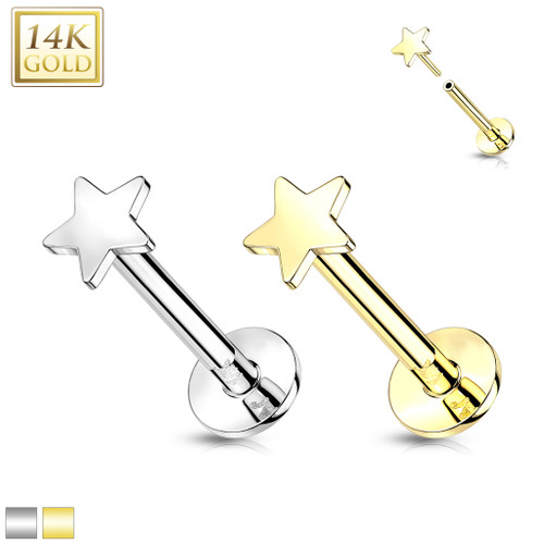 14K Solid Gold Tragus Cartilage Piercing Jewelry Threadless Push-In