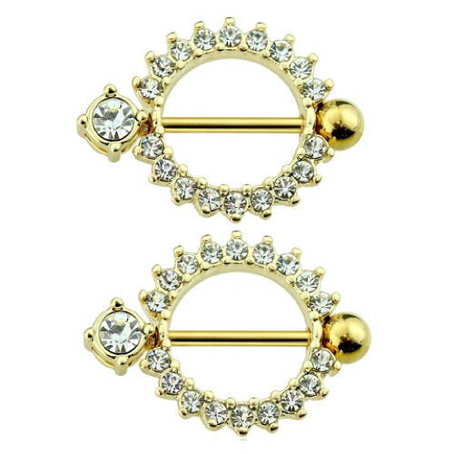 PVD Gold CZ Circle Of Life Nipple Ring