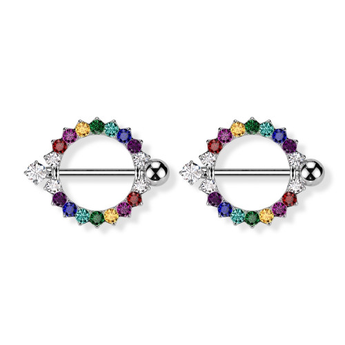 Rainbow CZ Nipple Shield Ring