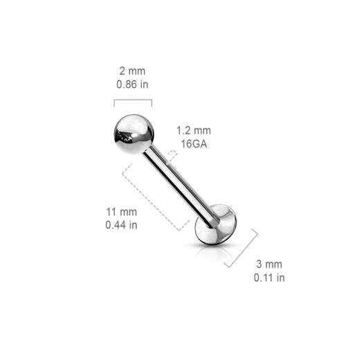 Labret 16G Threadless Push in Ball surgical steel