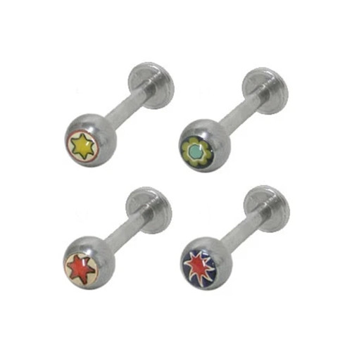 Flower Logo Flat Back Labret Stud Piercing 14G