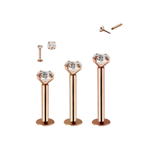 Labret ring 14 karat solid rose gold with push in ends and clear cubic zirconias Ear Lip and more 