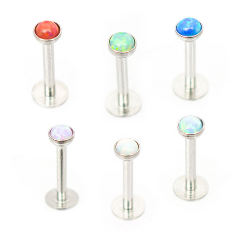 Labret Monroe Push In Design with Soft Enamel Back for Comfort and Opalite Synthetic Gem 16ga