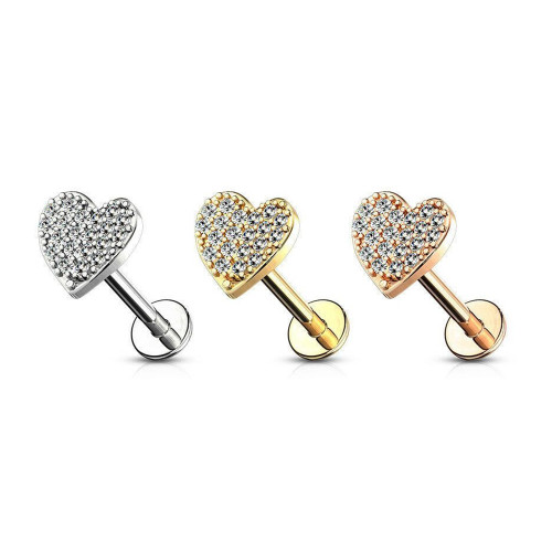 Paved CZ Heart Labret Studs