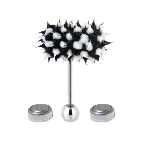 Black White Spikes Vibrator Tongue Barbell