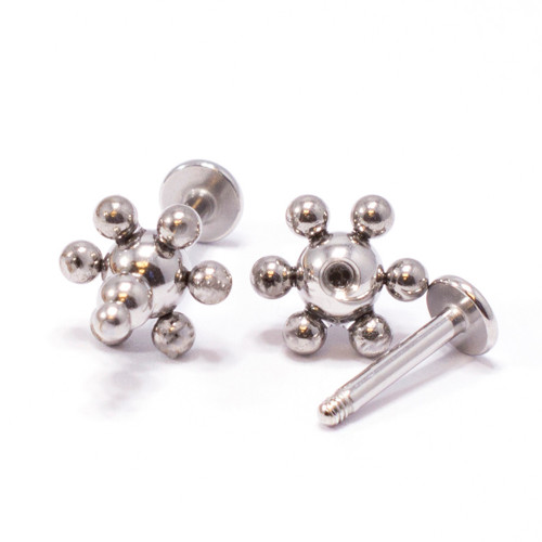 Externally Threaded Multiple Balls Tops Flat Back Labret Studs
