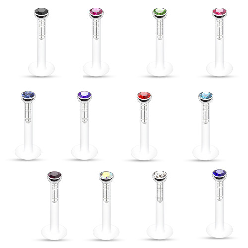 Push-in Labret Monroe with Press Fit Gem Stone 14GA 16GA 5/16 or 3/8 Inches- 2mm Jewel