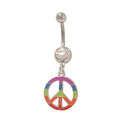 14 gauge Multi Color Peace Sign Dangler Belly Ring