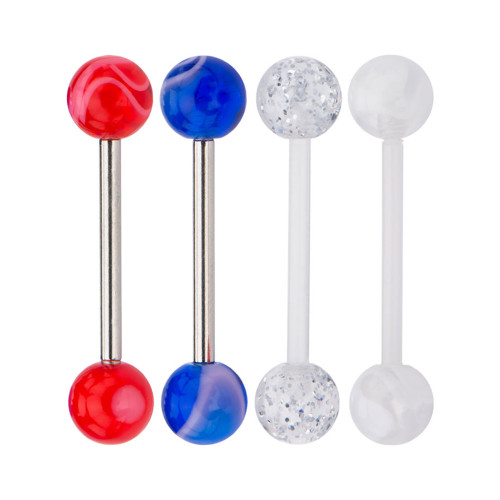 4PCS Marble Glitter Balls Tongue Barbells