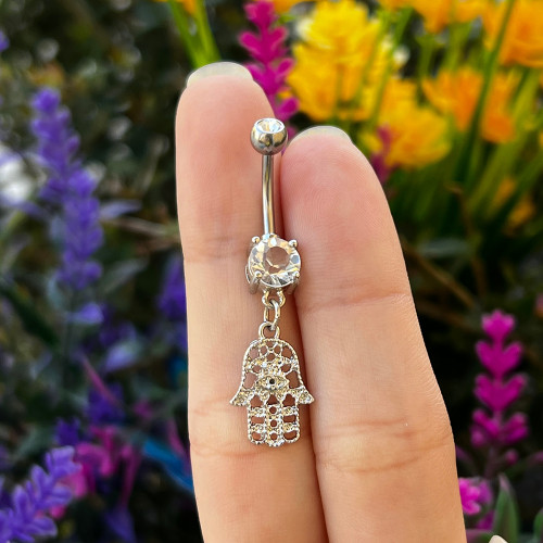 14G Hamsa Hand CZ Evil Eye Belly Rings