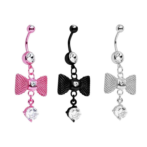 Dangle Bow CZ Belly Button Rings