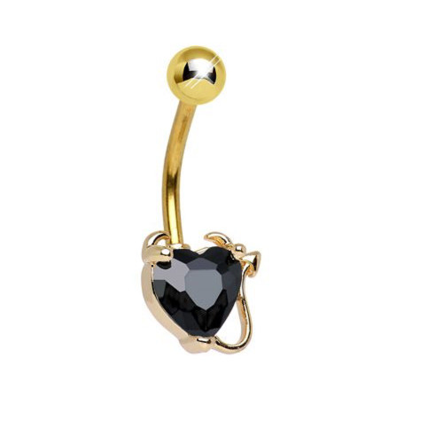 Belly Button Ring Gold Non- Dangle Devilish Heart 14ga