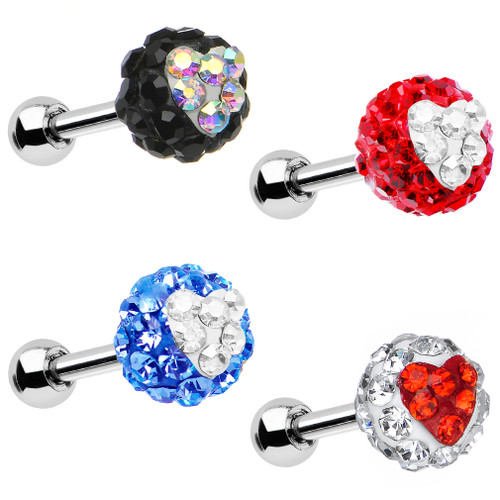 16 Gauge 1/4" Gem Ferido Heart Tragus Cartilage Earring - 4 Color Options