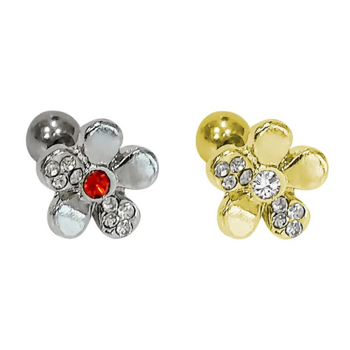 Flower CZ Cartilage Barbell
