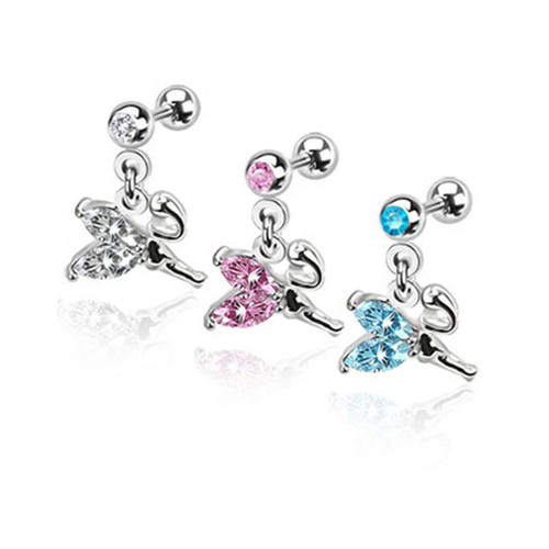 16ga Weeping Fairy Cartilage Rook Tragus Stud - 3 Color Options